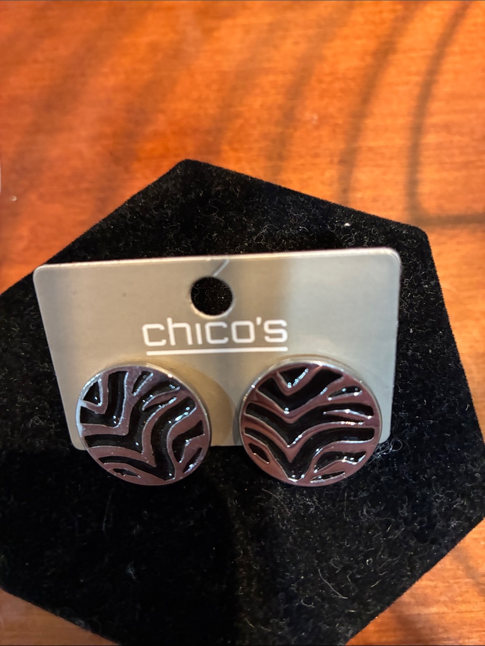 Chico's Round Black and Brown Zebra-Pattern Cufflinks